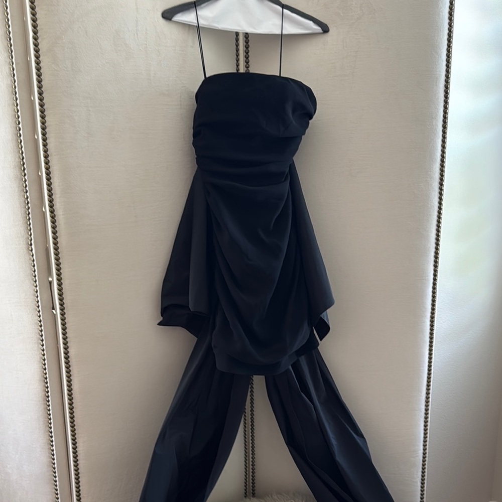 Cinq a Sept Black Strapless Jumpsuit with Wide-Leg Design